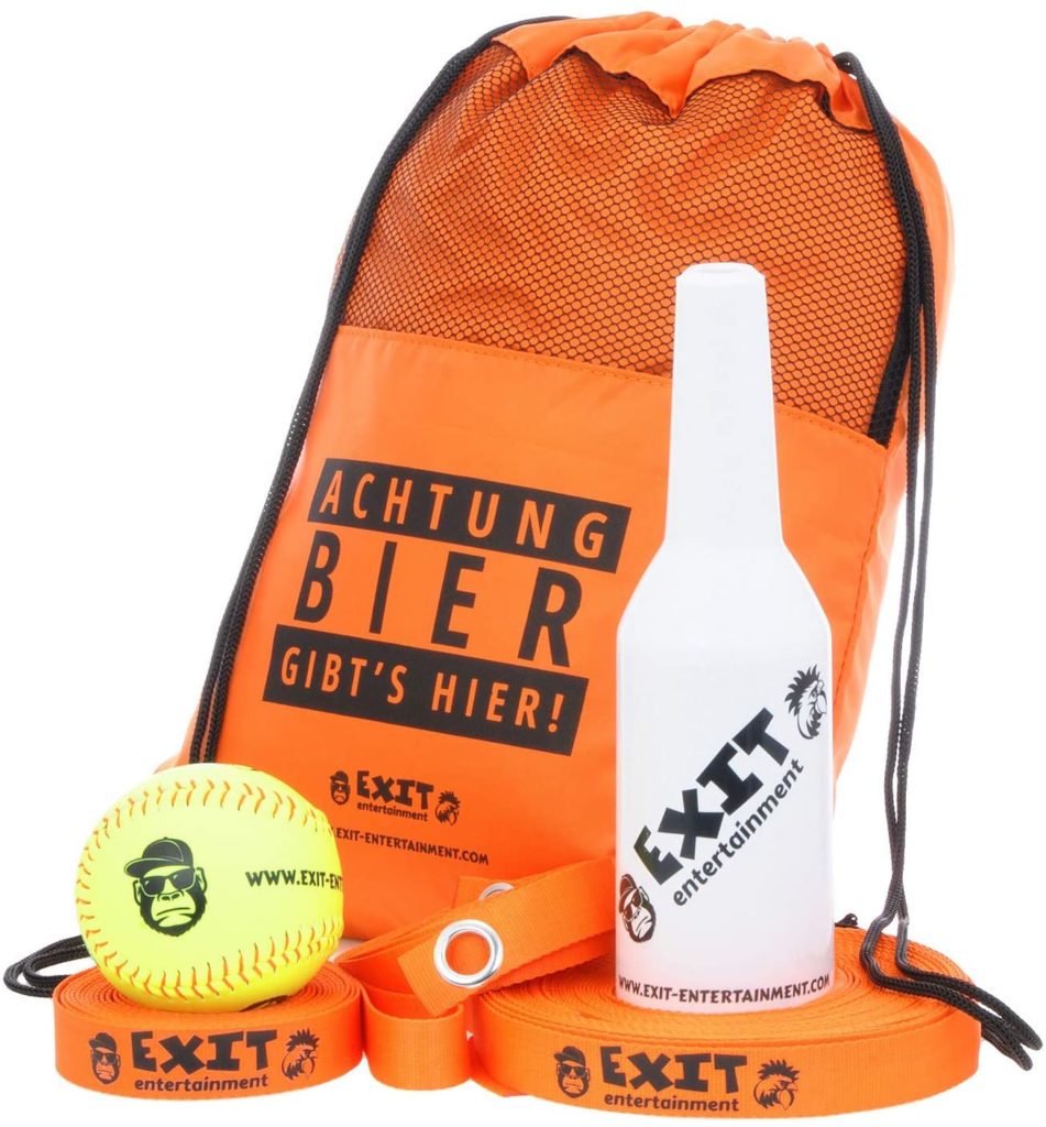 Das Flunky Ball Set enthält eine Transporttasche, einen Ball, eine Spielfeldmarkierung und die Zielflasche.